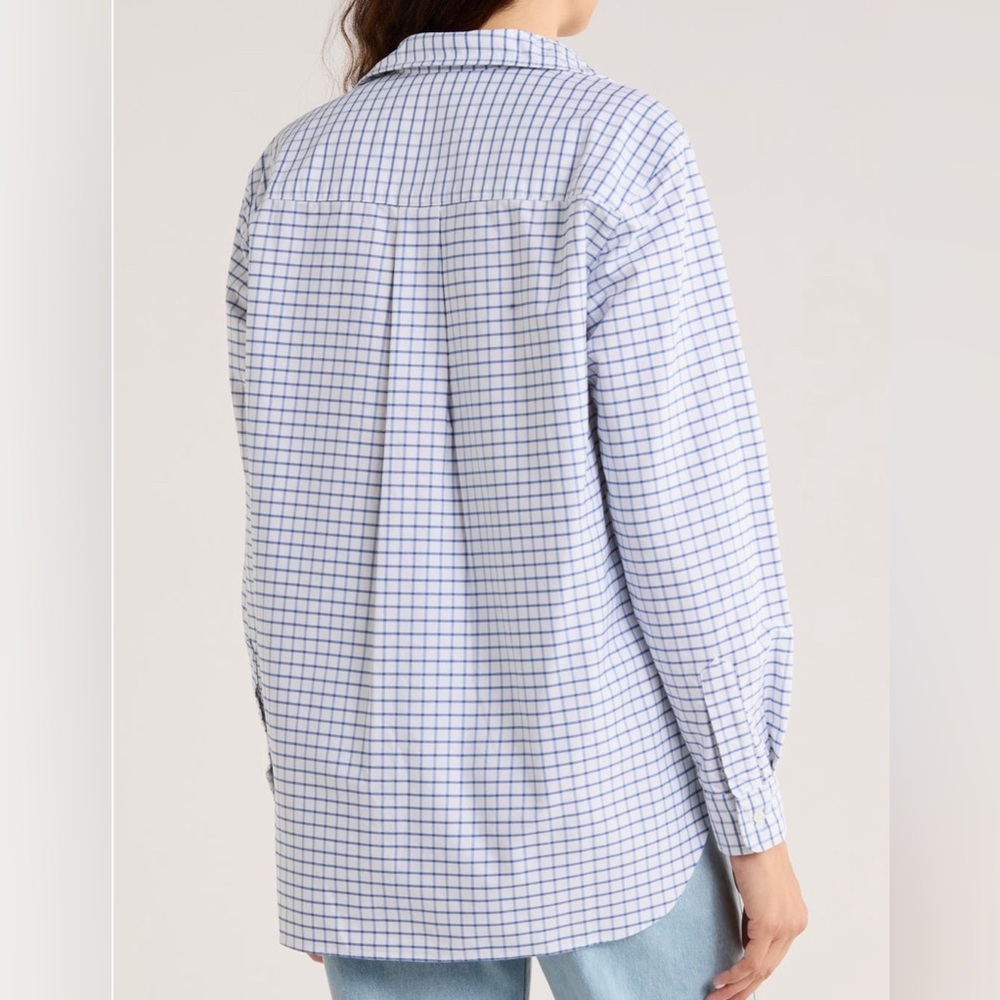 Frank & Eileen Joedy Boyfriend Cotton Button Up Shirt Blue White Size Small - Picture 2 of 11